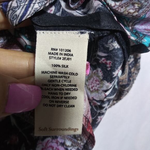 Soft Surroundings Milarepa Silk Puff Long Sleeve Floral Button Front Blouse Sz L - Picture 8 of 11